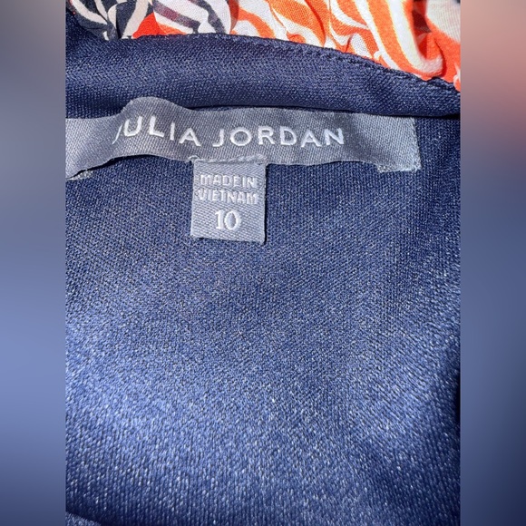 NWT. Julia Jordan. High-Low Ruffle Maxi Dress. Orange/Navy. Size 10. - Picture 4 of 12